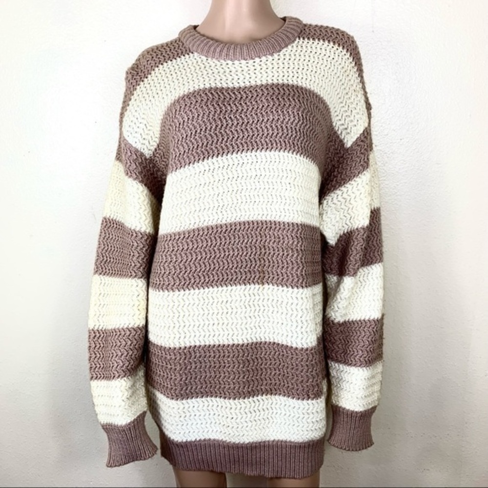 ASTORONE Women’s Sweater Plaid Brown cream sz L